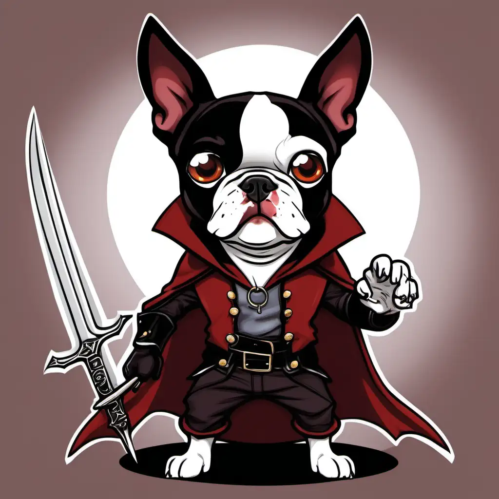 Webcomic of a Boston terrier in Blade vampire slayer costume