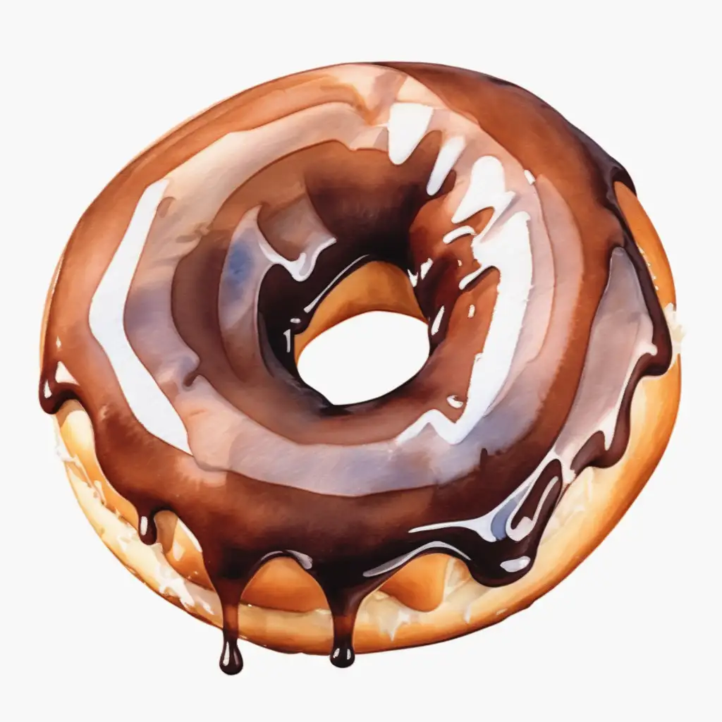 Watercolor styled, single donut, brown colored, with no background