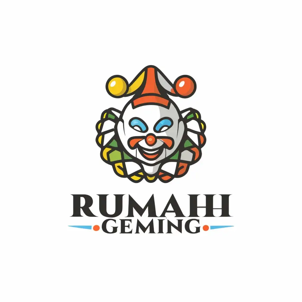 a logo design,with the text "Rumah Geming", main symbol:Clown,Moderate,be used in Technology industry,clear background