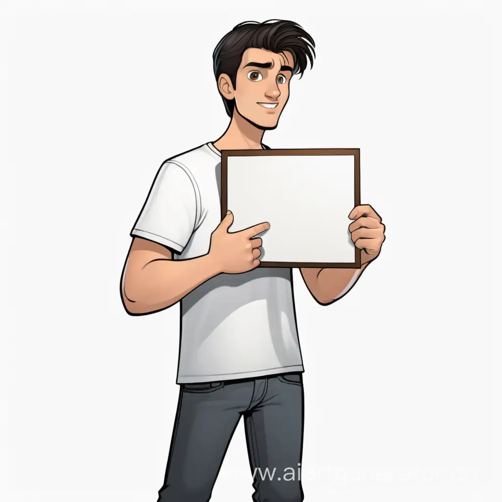 Cartoon-Man-Holding-Empty-Sign-Against-White-Background