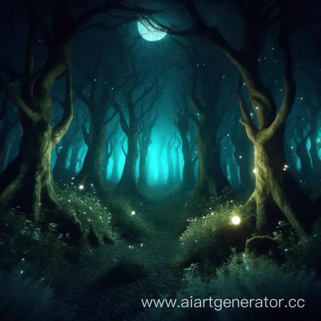 Fantasy forest at night