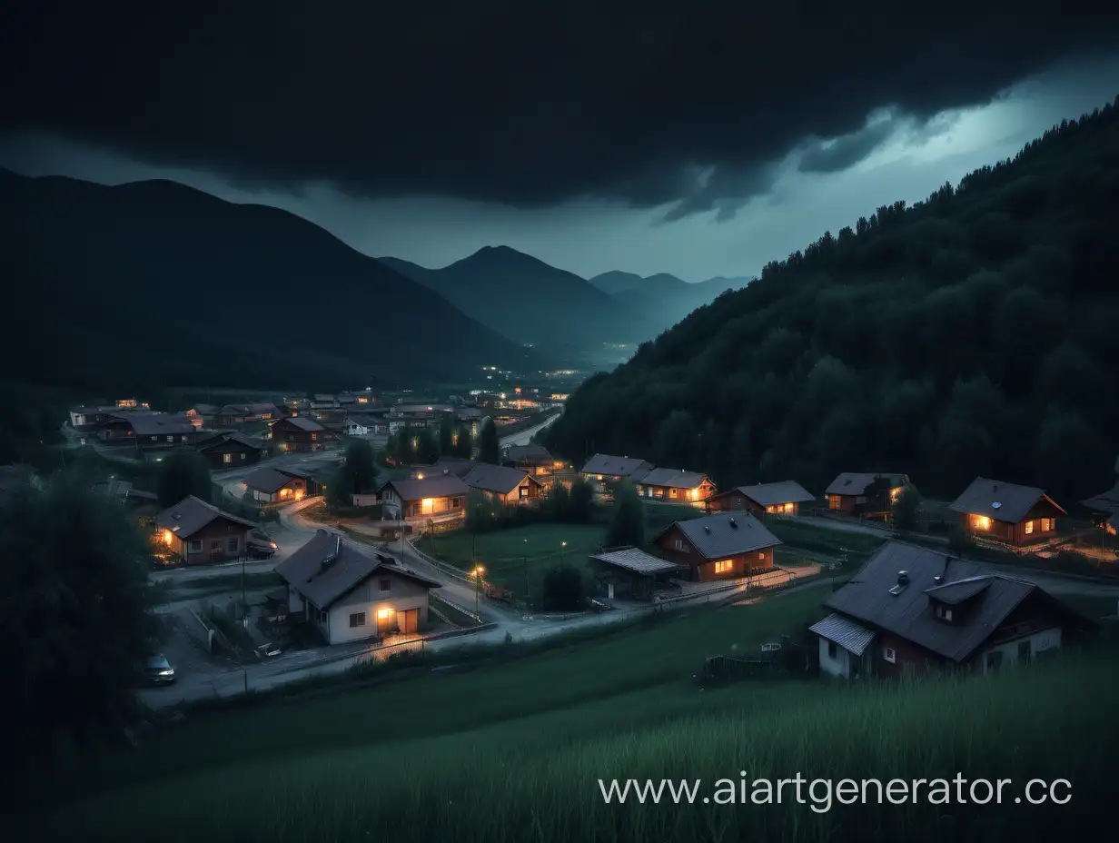 Intruders-Amidst-the-Night-Darkened-European-Village-with-Mountains