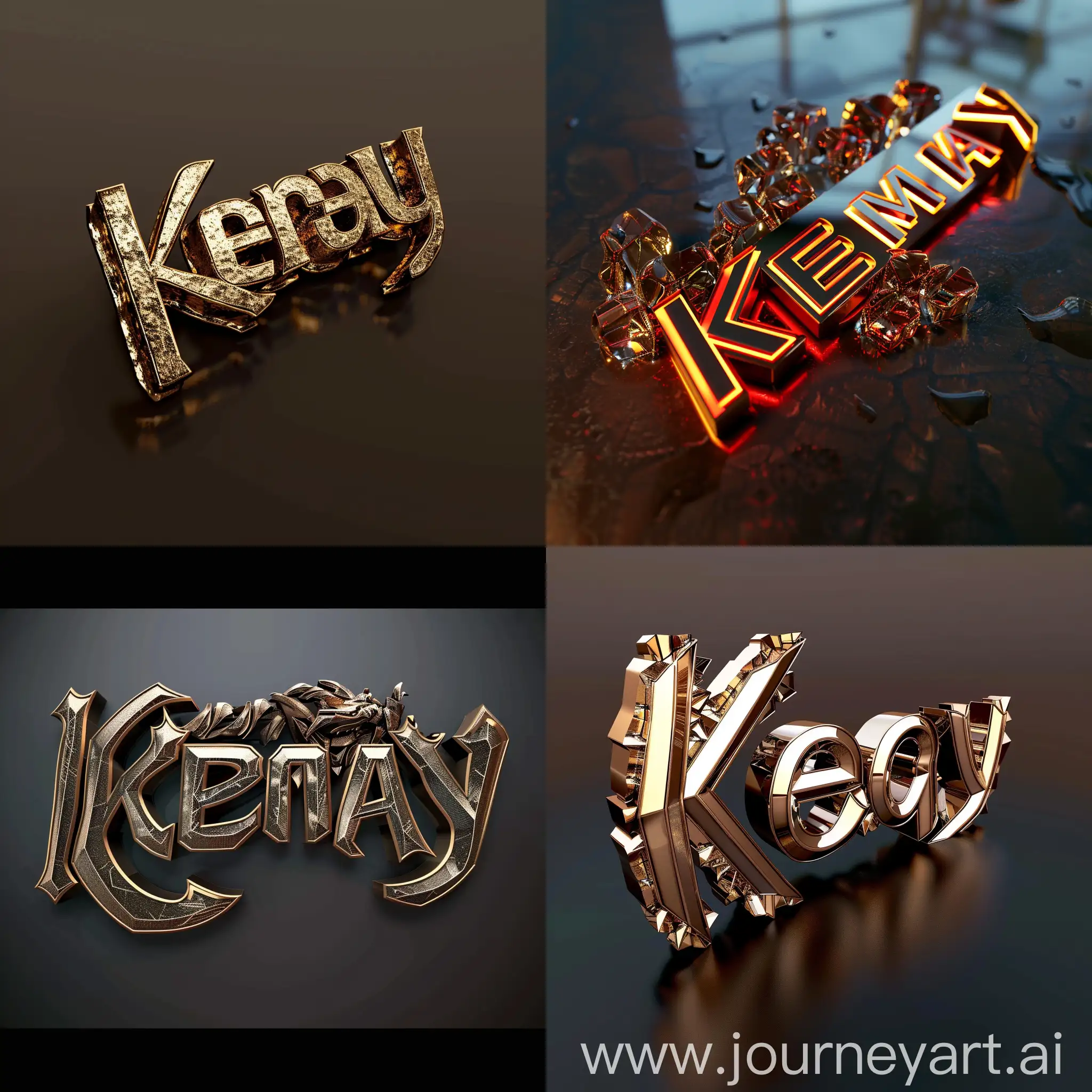 promp: Create an ultra-realistic 3D logo with the name "Kemay"