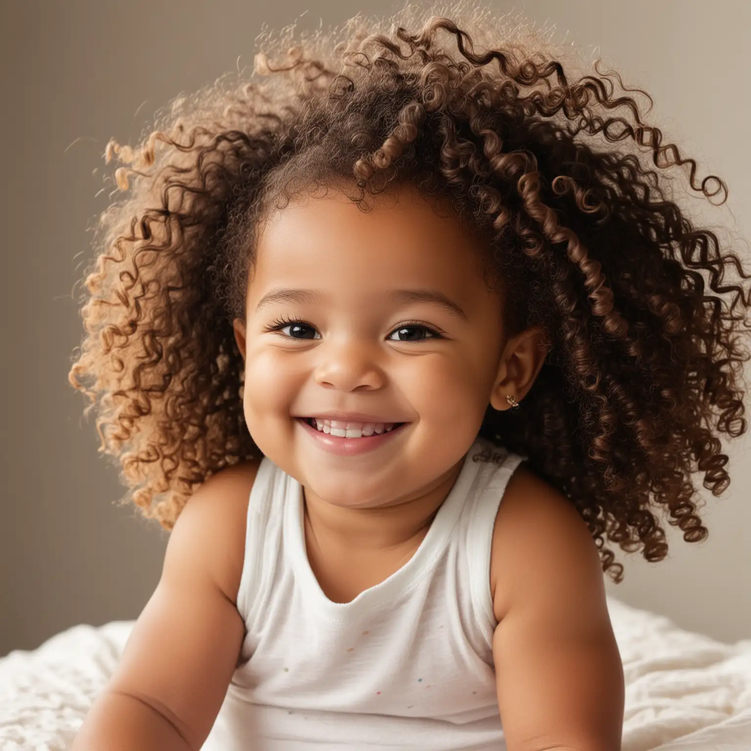 Joyful African American Baby with Curly Hair Smiling