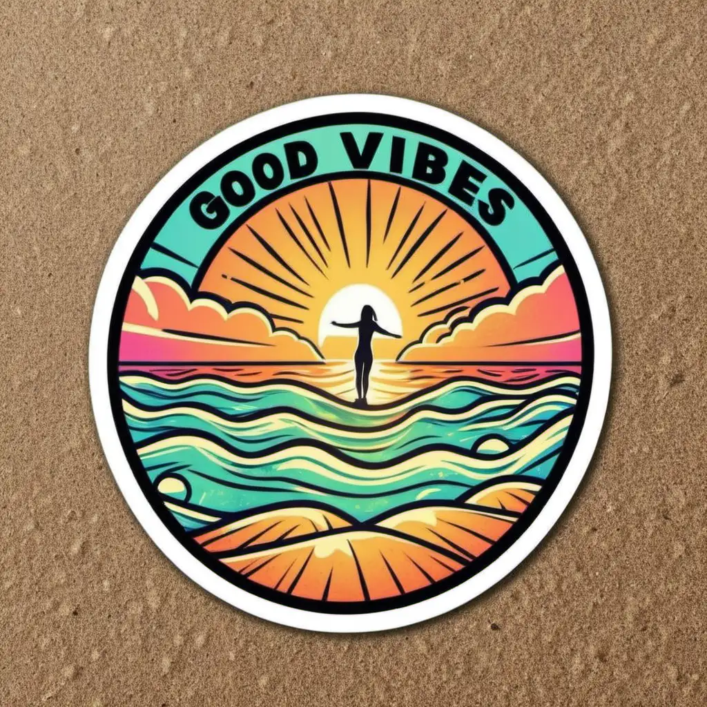 Joyful Beach Scene Sticker for Positive Vibes