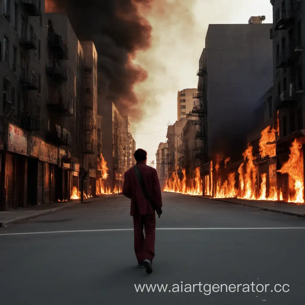 on the street of the burning city