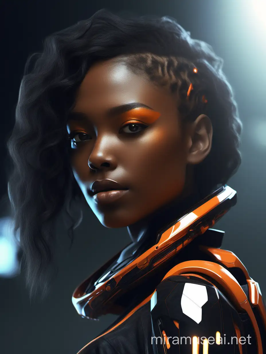 Futuristic Portrait of a Young Ebony Woman with Cybernetic Implants