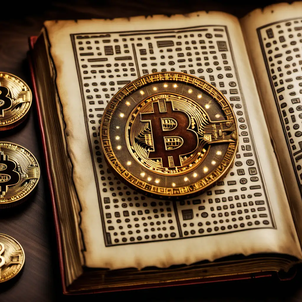Antique Book Featuring Bitcoin and Hieroglyphs