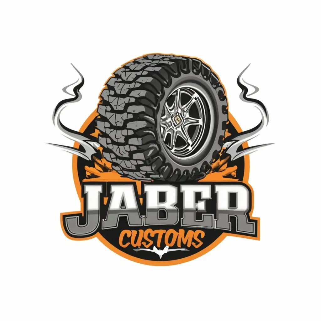 logo, monster tire lifted, with the text "Jaber Customs", typography, be used in Automotive industry
