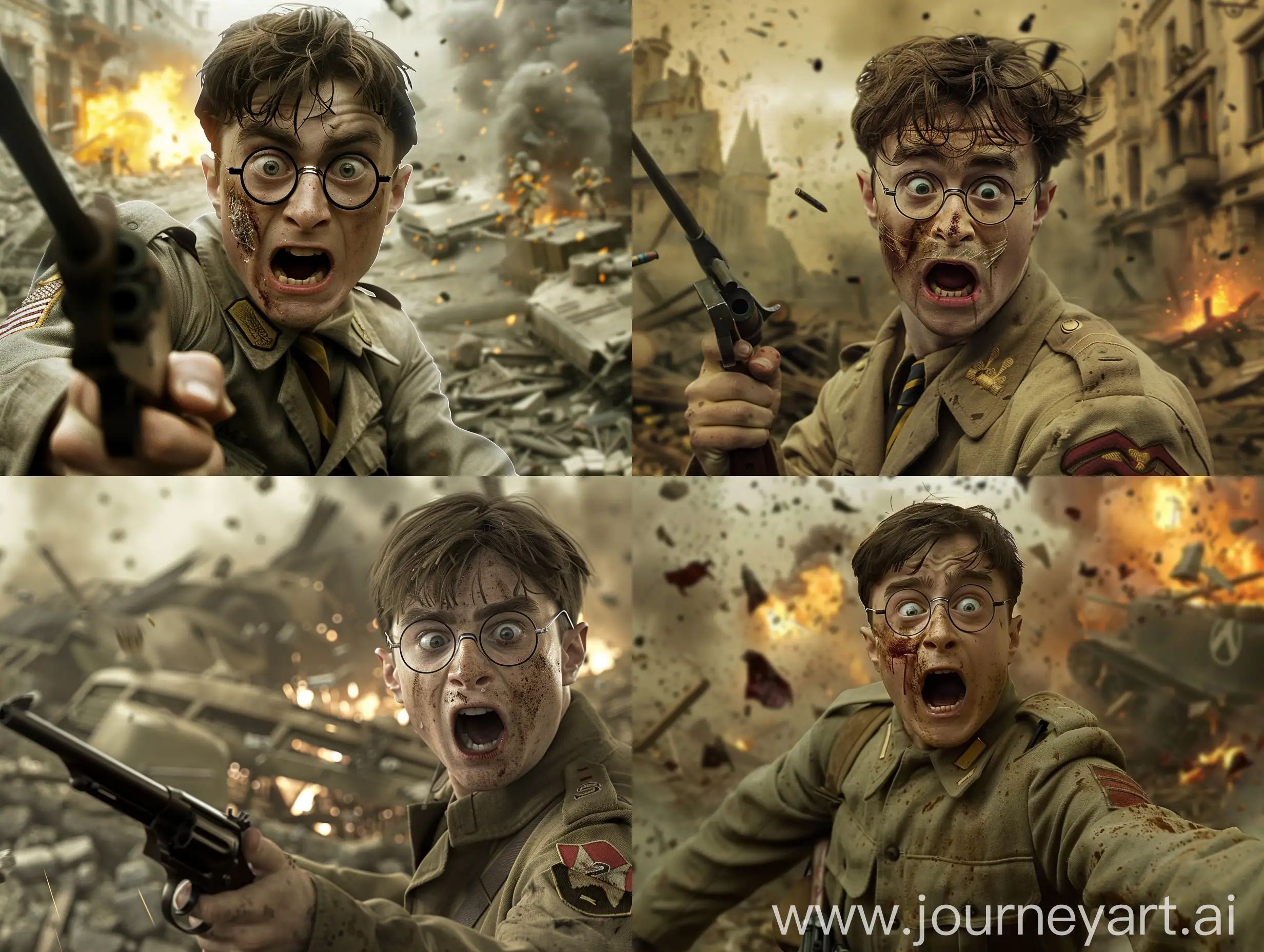 Harry-Potter-Shocked-in-WWII-US-Army-Uniform-Amid-Destruction