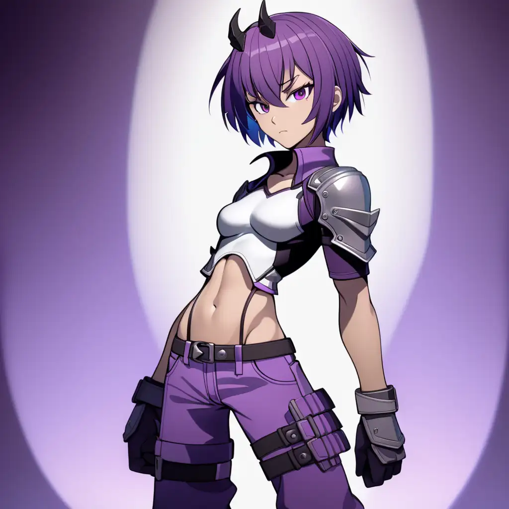 Powerful Demoness Dynamic Pose of a Mischievous Tomboy with Purple Shadow Aura