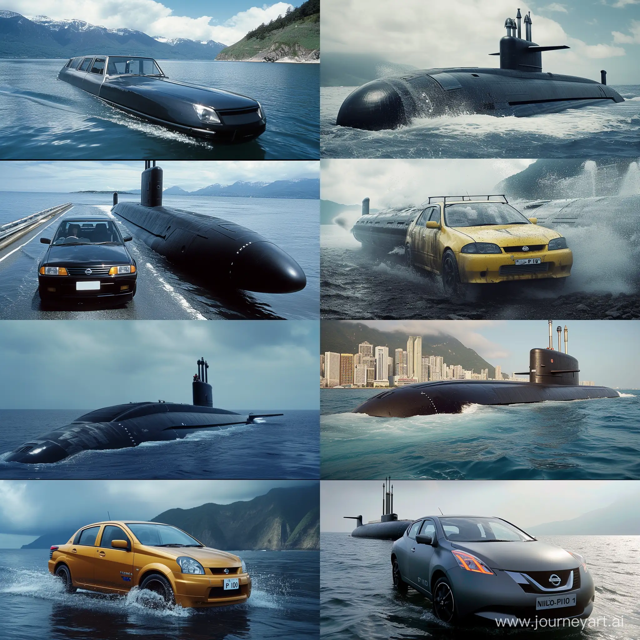  Combine two images of a nissan primera p10 and a submarine