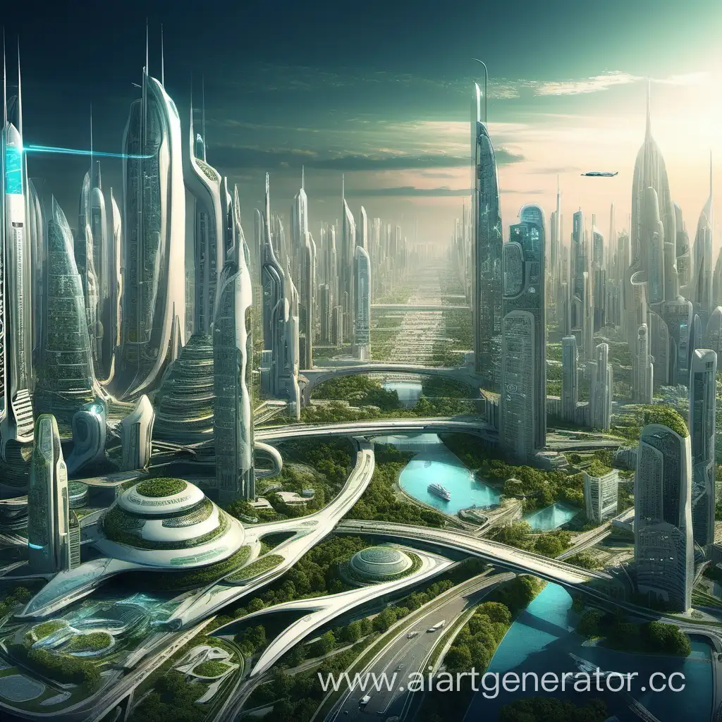 Futuristic-Cityscape-with-Advanced-Skyscrapers-and-Flying-Vehicles