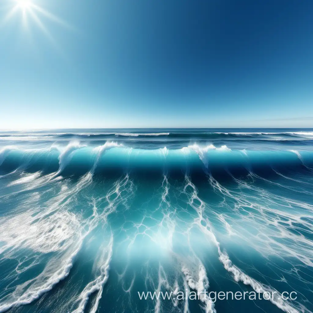 oceanic landscape endless sunny ocean with high blue surfer waves