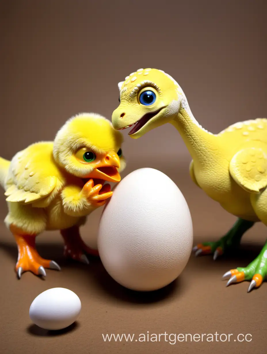 динозавр снес яйцо, из яйца вылупился цыпленок