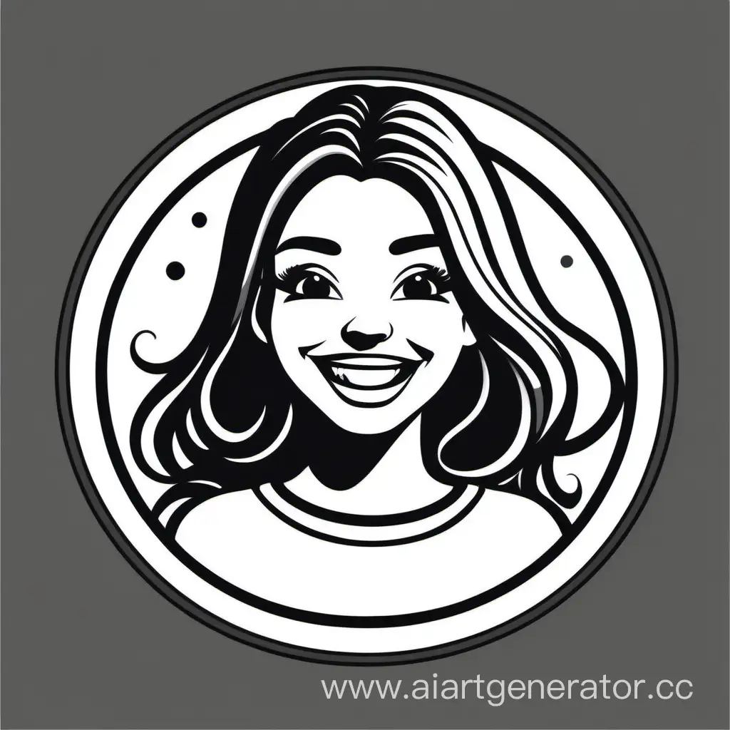 девушка с широкой улыбкой на ярком однотонном  фоне, в стиле 2 д, логотип