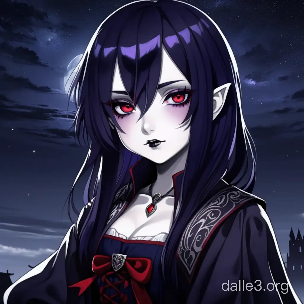 Beautiful Vampire Girl in Medieval German Attire with Red Eyes | Dalle3 AI