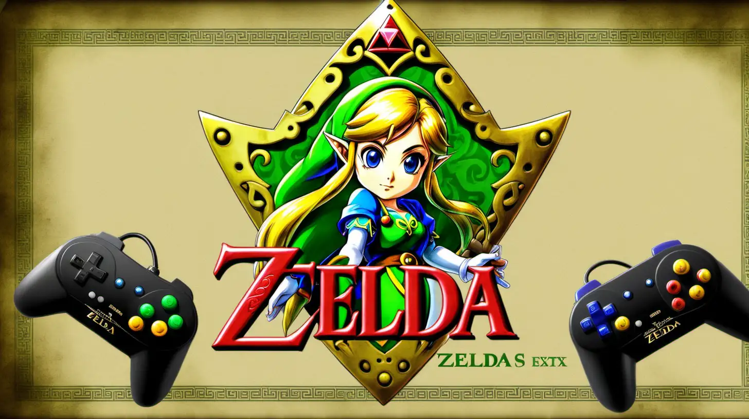 I would like to have a movie poster with a few different Zeldas on it, also subtly include a controller on it. I do NOT want any TEXT or TITLES.
