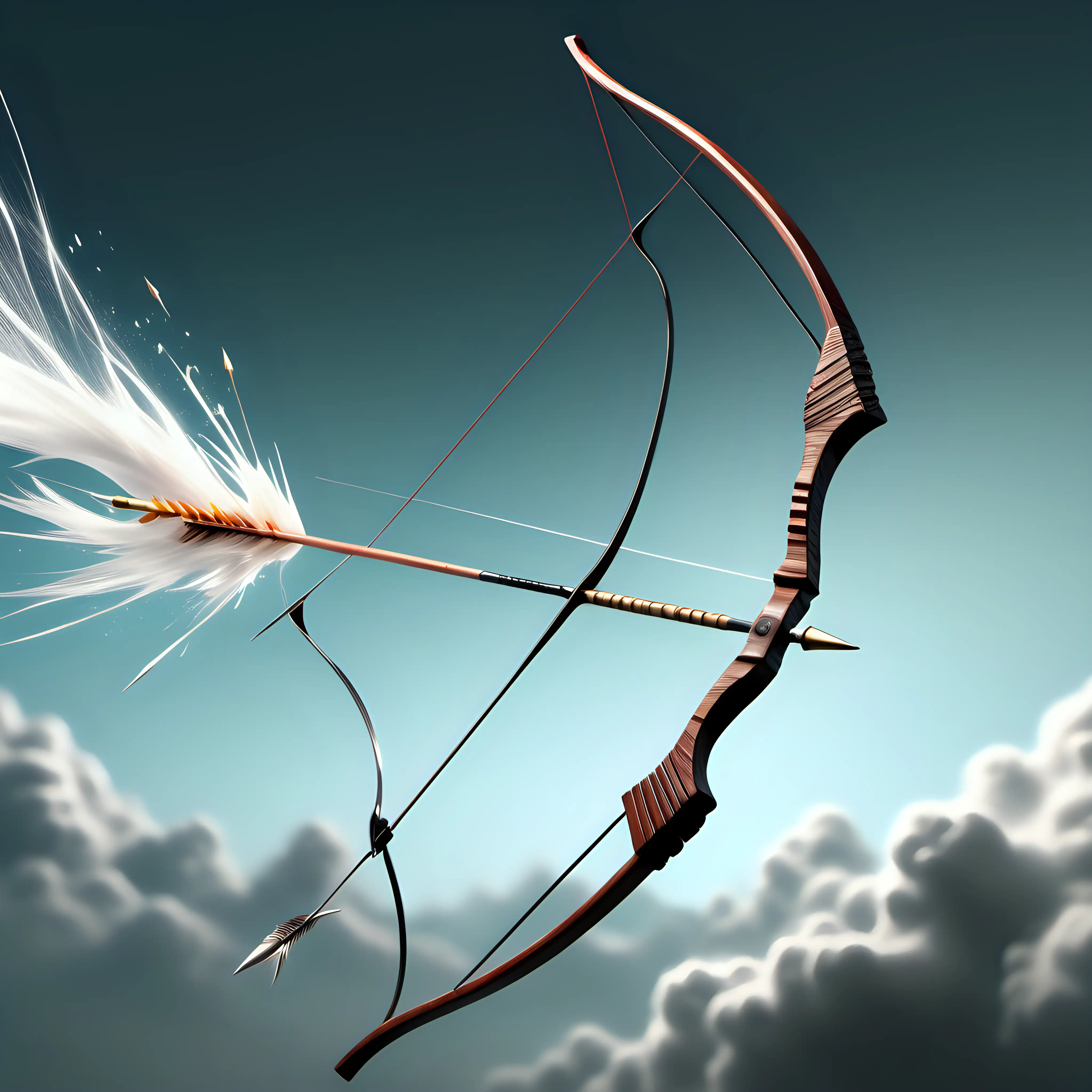 A bow shooting an arrow through the gusting wind with a transparent background