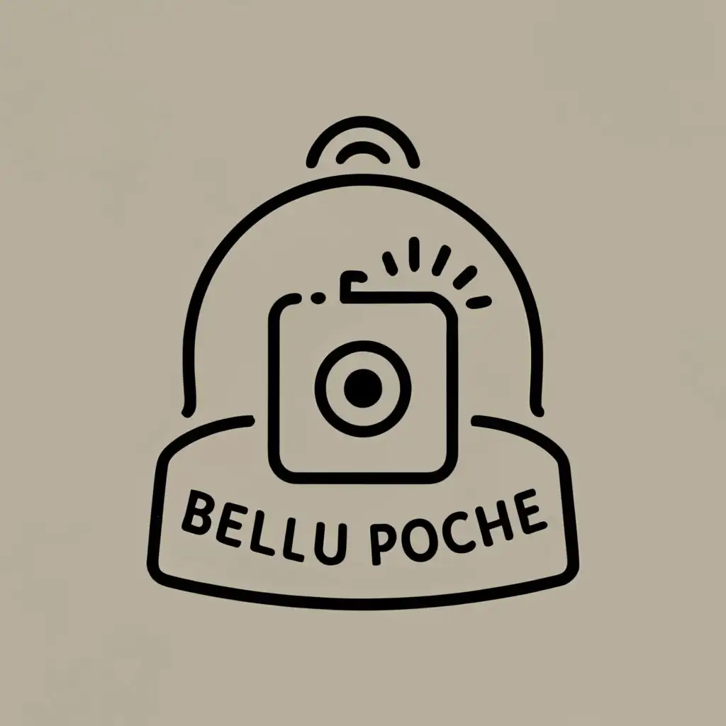 logo, camera within the bell, with the text "BELLU POCHE", typography