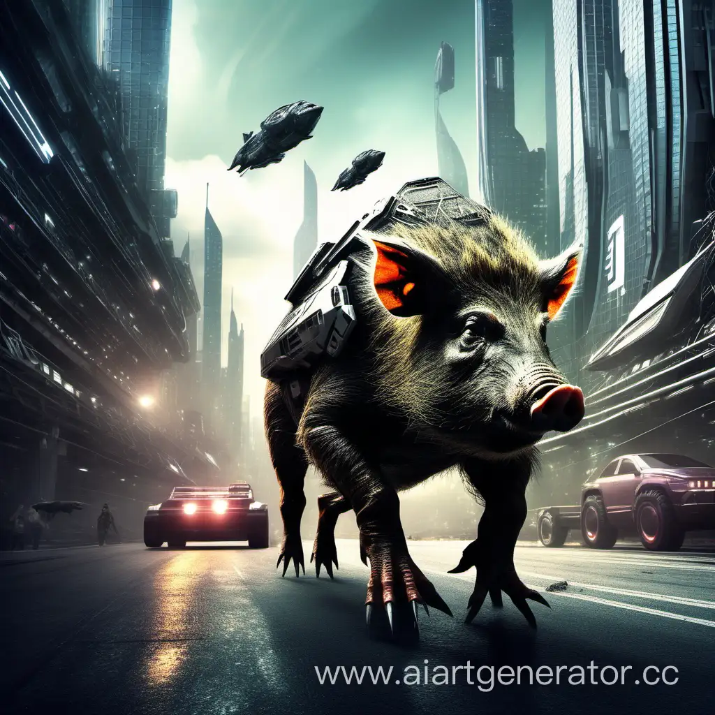 Futuristic-Cityscape-with-Majestic-Boar