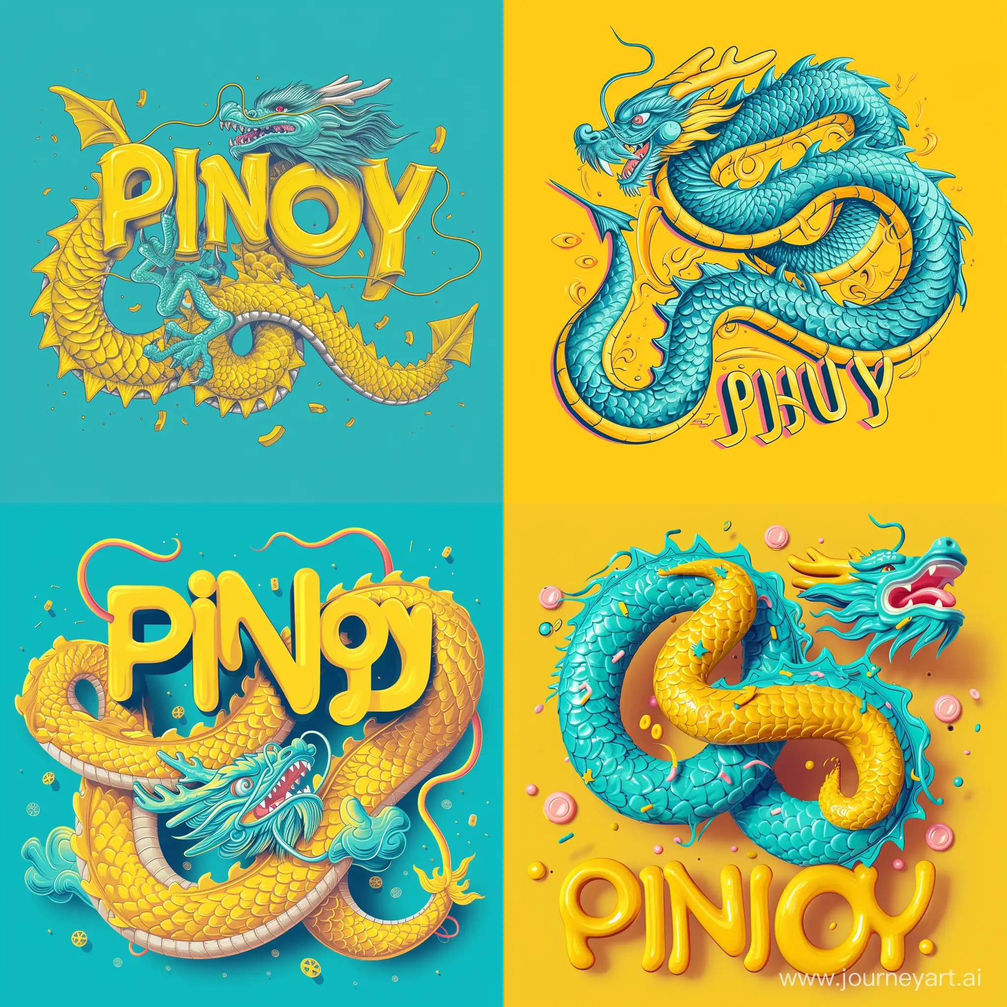 Chinese-Dragon-PINJOY-on-Yellow-Base-with-CyanBlue-Dragon-Body