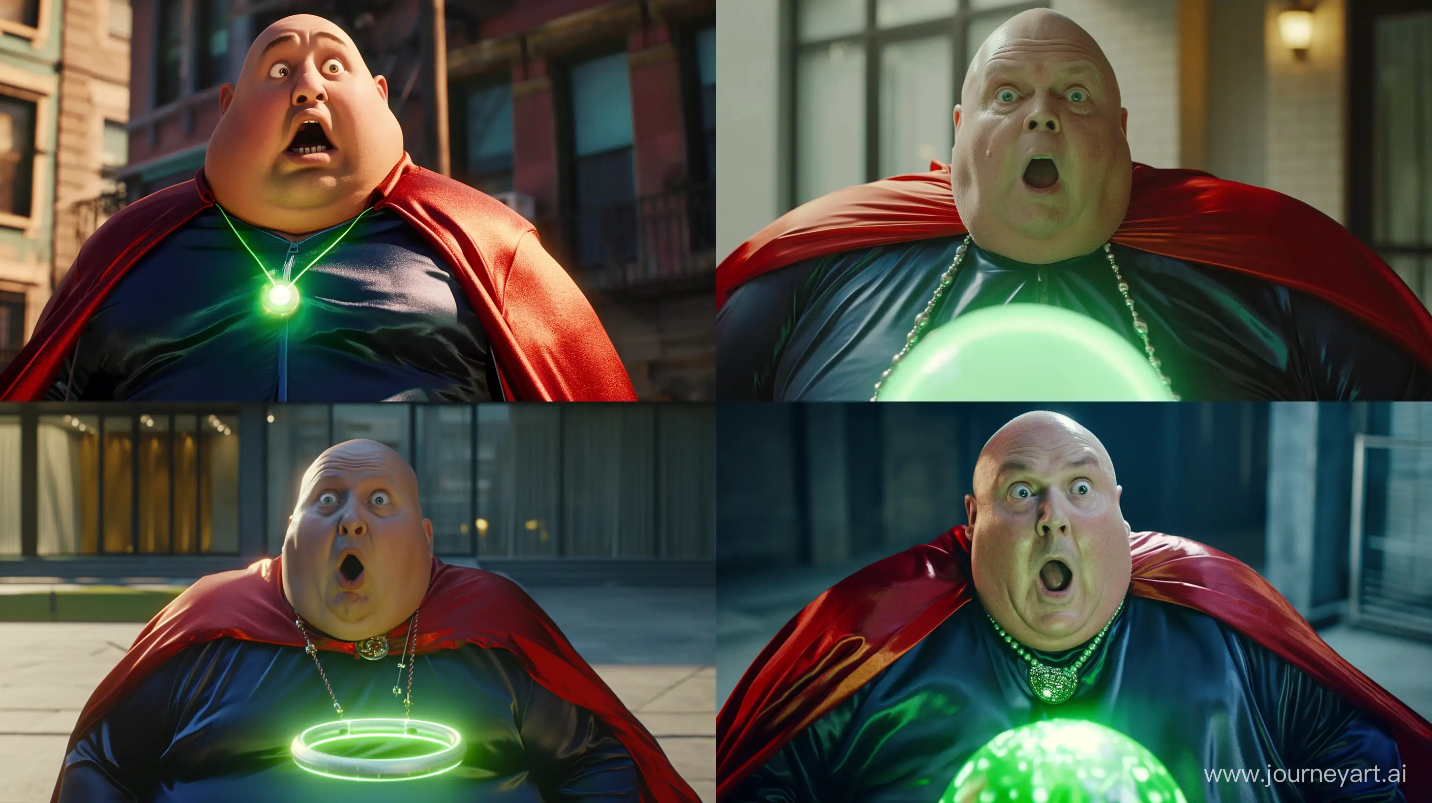 Surprised-Chubby-Man-in-Silk-Navy-Tracksuit-with-Glowing-Green-Necklace