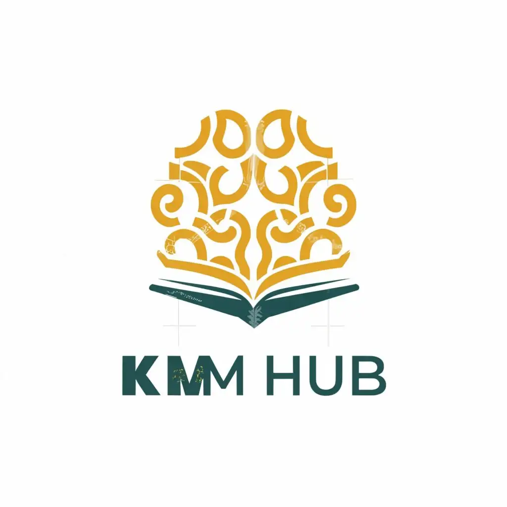 logo, brain and book, with the text "KM Hub", typography