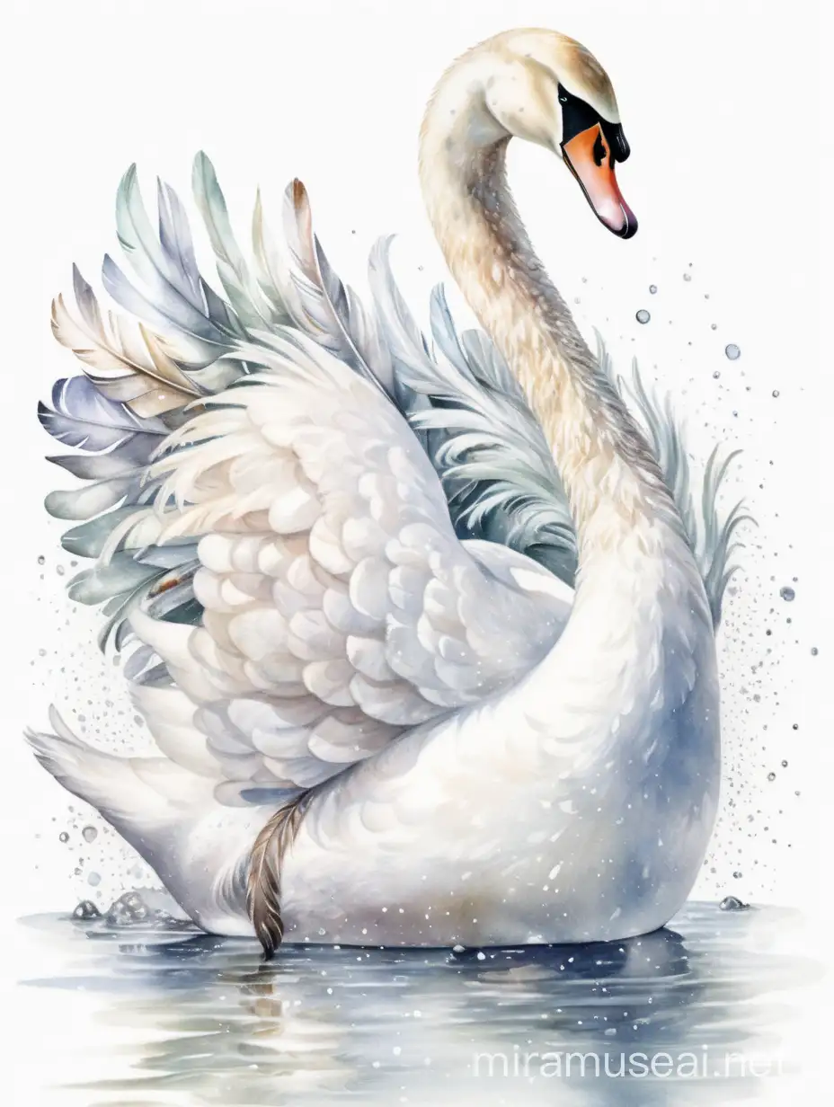 Graceful White Swan Watercolor Illustration for Childrens Book