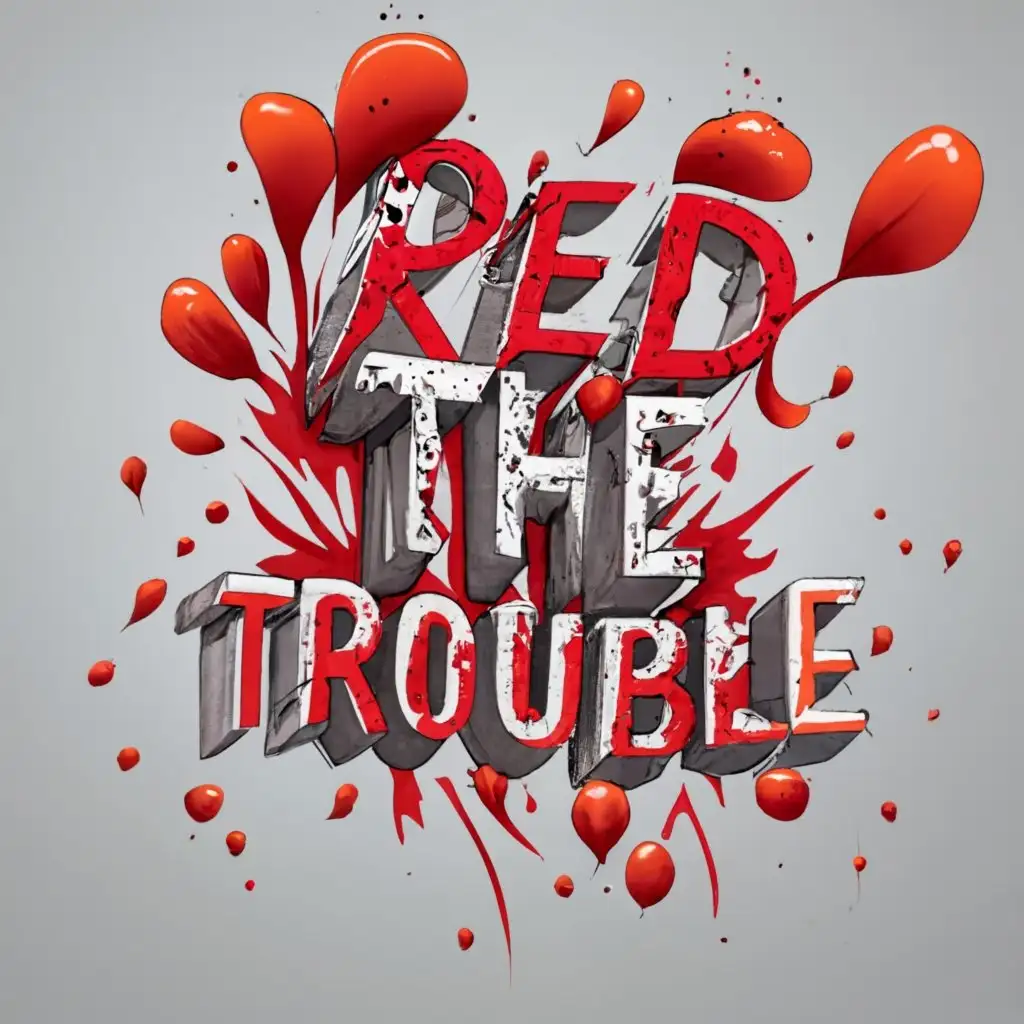 logo, red splatter, with the text "Red The Trouble", typography