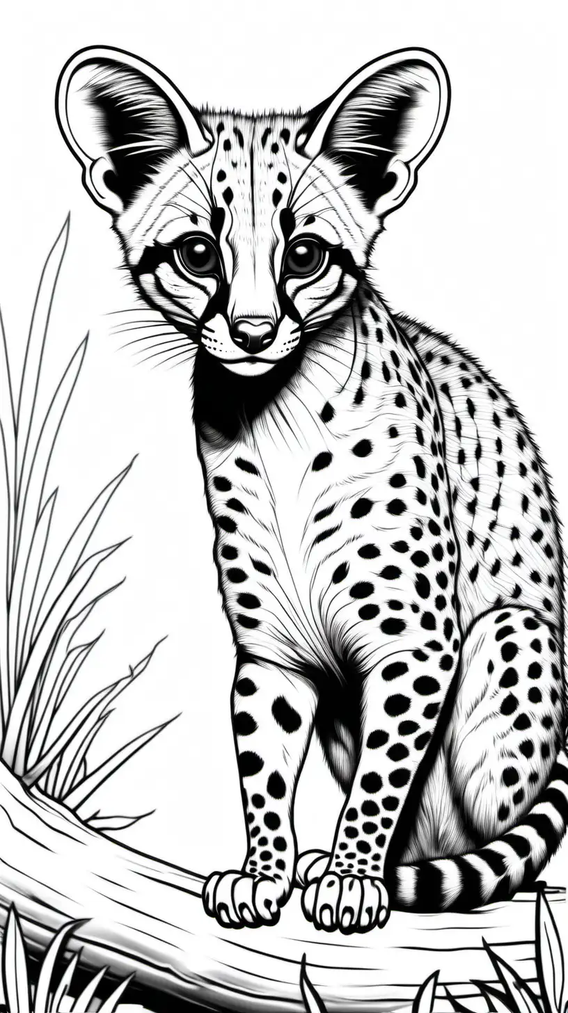 coloring page for adults, Genet, in Africa, clean outline, no shade