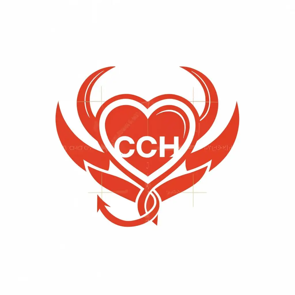 logo, heart with devil horns and devil tail, with the text "CCH", typography, be used in Retail industry