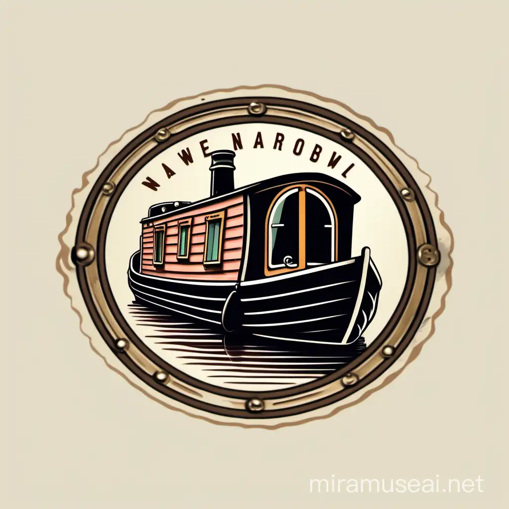 Vintage Narrowboat Logo Design Classic Watercraft Illustration with Simple Charm