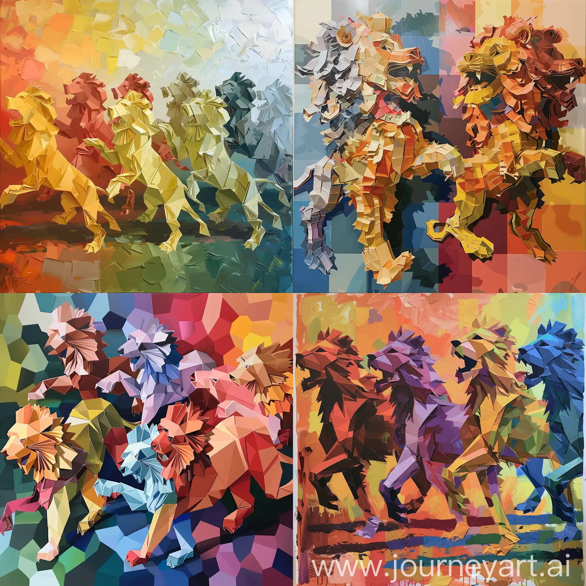 Vibrant-Dancing-Paper-Lions-Whimsical-Artwork-with-Colorful-Lion-Figures