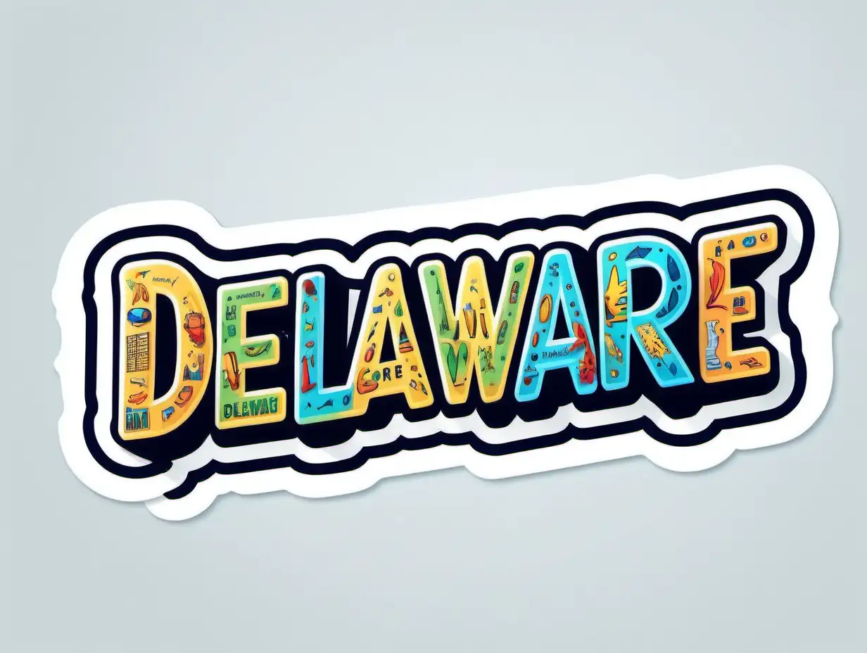 Delaware Names Sticker Cheerful Glossy Algorithmic Art on White Background