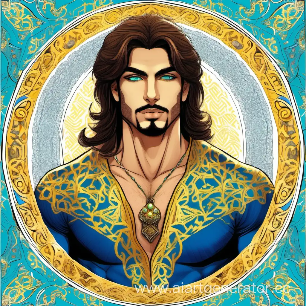 Sensual-Persian-Prince-in-Ornate-Blue-Shirvani-amidst-Tropical-Garden-Symmetry