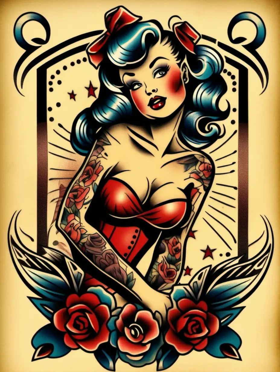 Vintage PinUp Girl with Traditional Tattoo Style