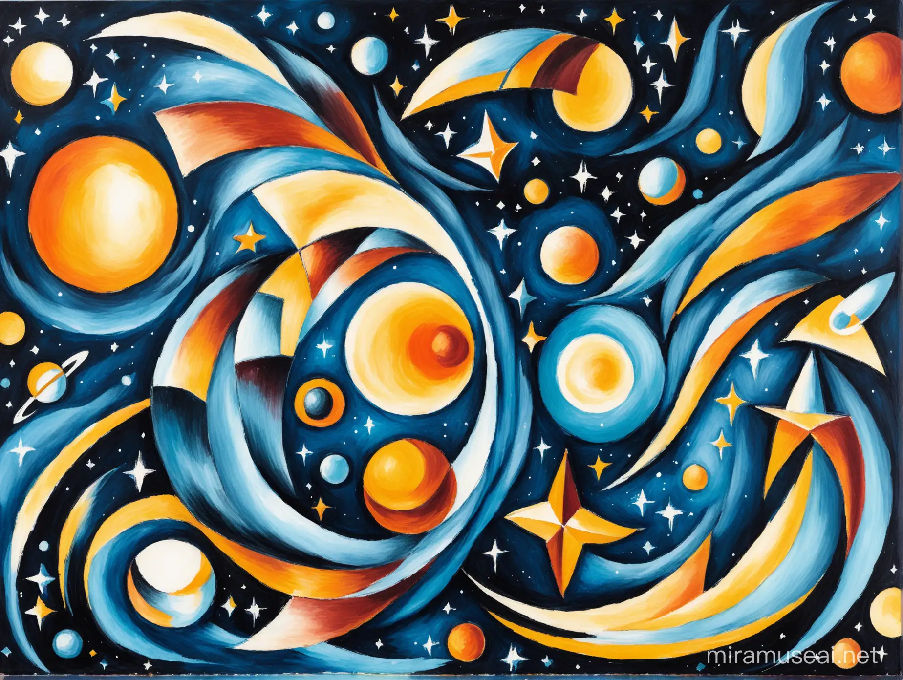Abstract Space Exploration in Picasso Style Artwork