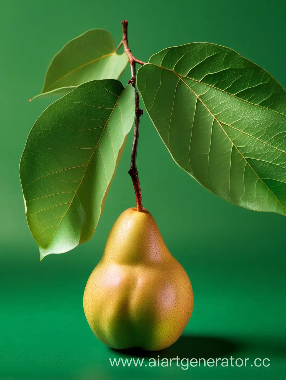 Fresh-Asian-Pear-with-Vibrant-Green-Leaves-on-Lush-Background