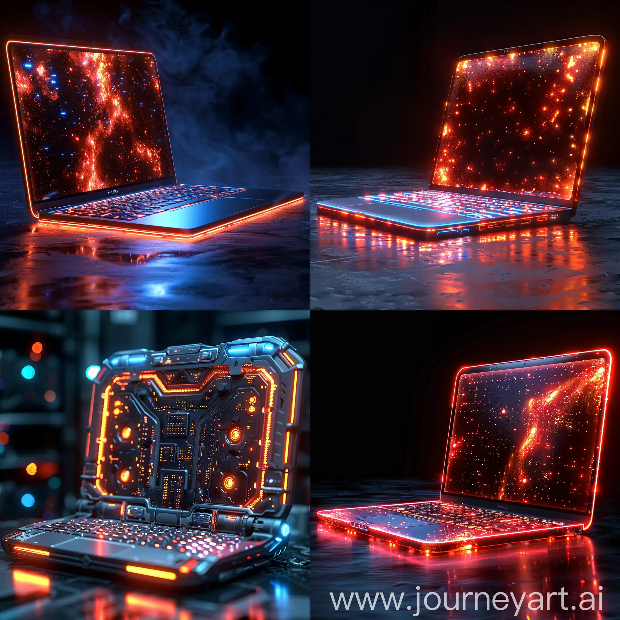 Futuristic laptop, futuristic style of high tech, futuristic style of bioluminescence, octane render --stylize 1000