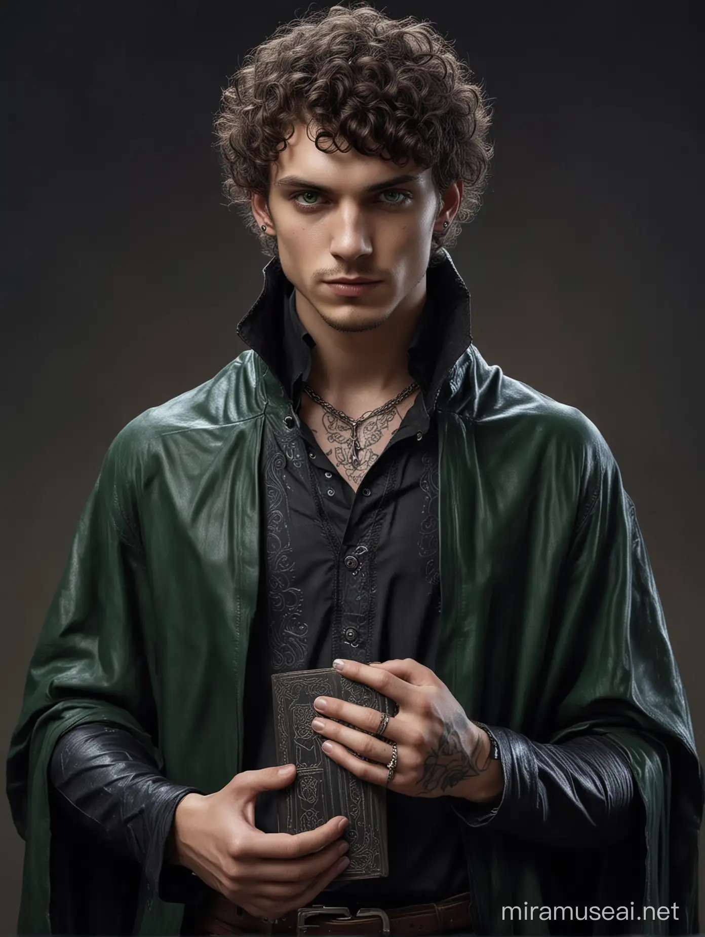 Vampire Magician with Tattoos and Leather Poncho