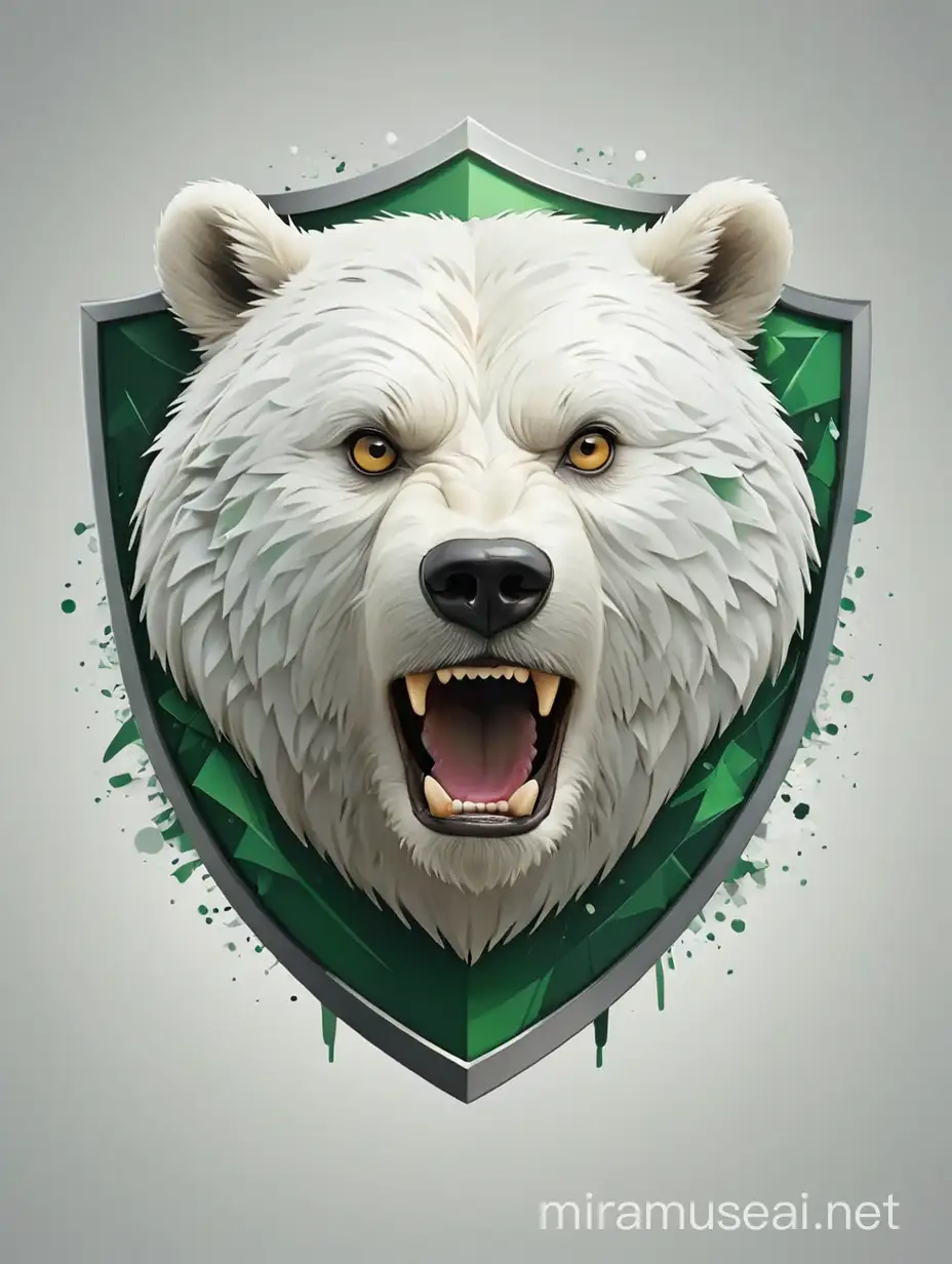 Abstract Bear Logo Design on White and Green Shield Background