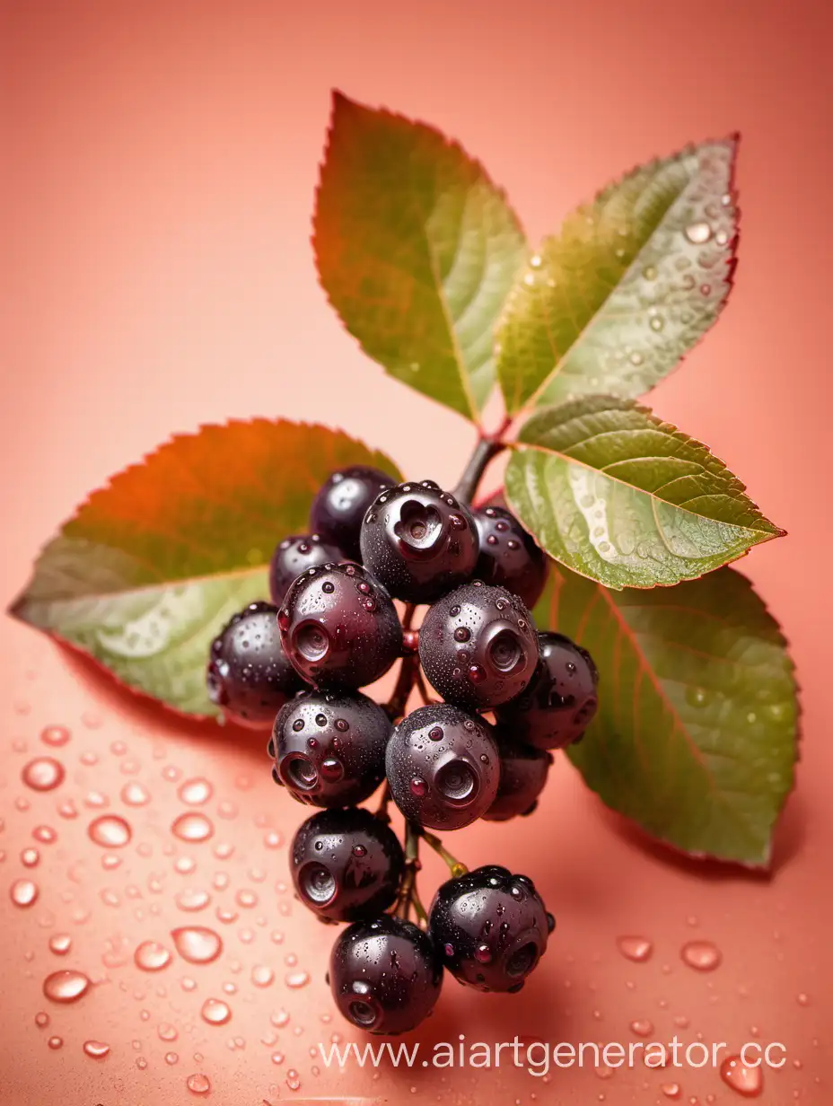 Aronia on with water drops antique peach color background 