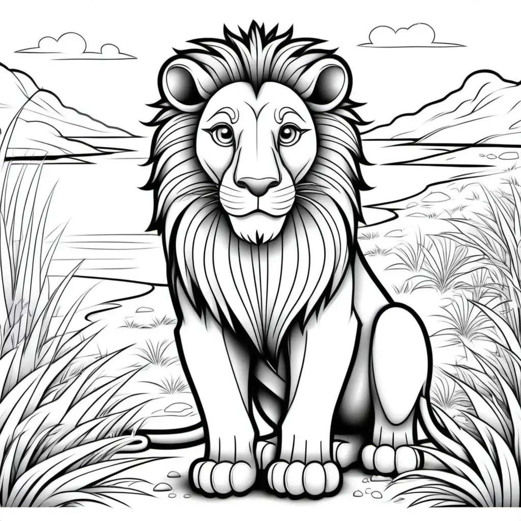 australian lion detailed cartoon image kids colouring book stencil black and white fine lines