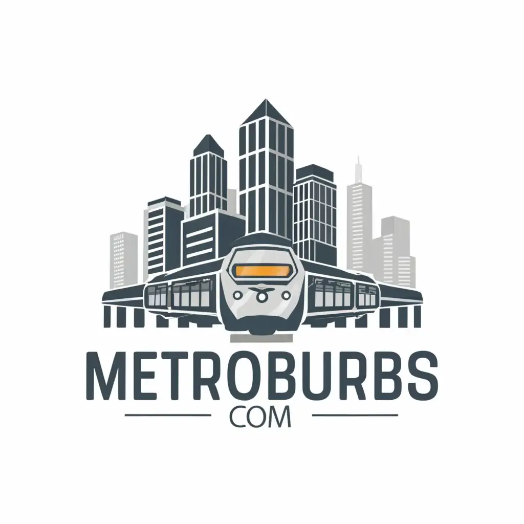 a logo design,with the text "Metroburbs.com", main symbol:A train station attached to skyscrapers on a pure white background,Moderate,be used in Real Estate industry,clear background
