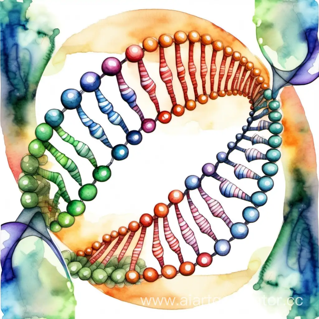 спираль ДНК, акварельный рисунок