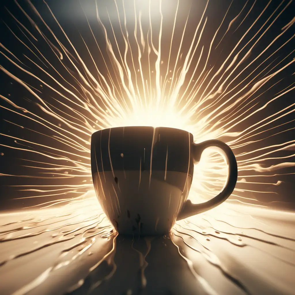 Coffee mug overflowing with energy rays