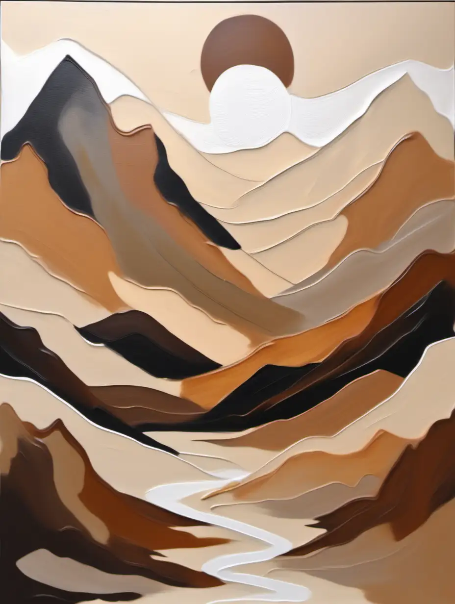 an abstract painting with mountains, in the style of earthy tones, minimalist abstracts, outdoor art, soft, dreamy landscapes, smooth lines