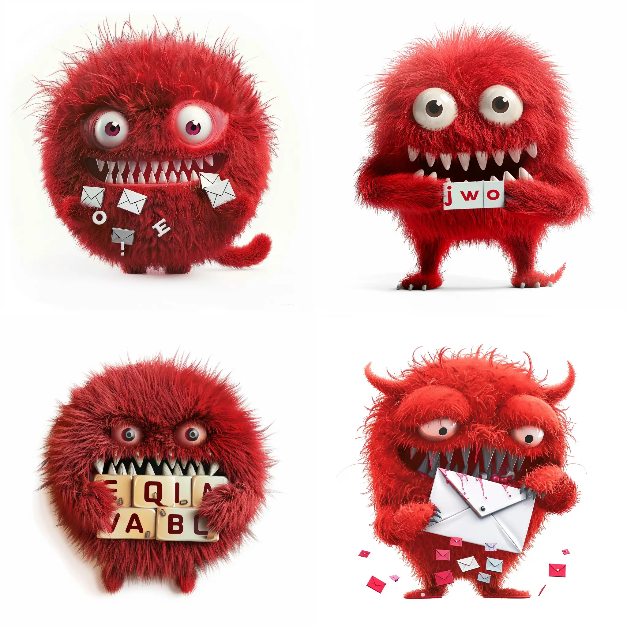 Playful-Red-Mascot-Devouring-Letters-on-a-Clean-White-Canvas