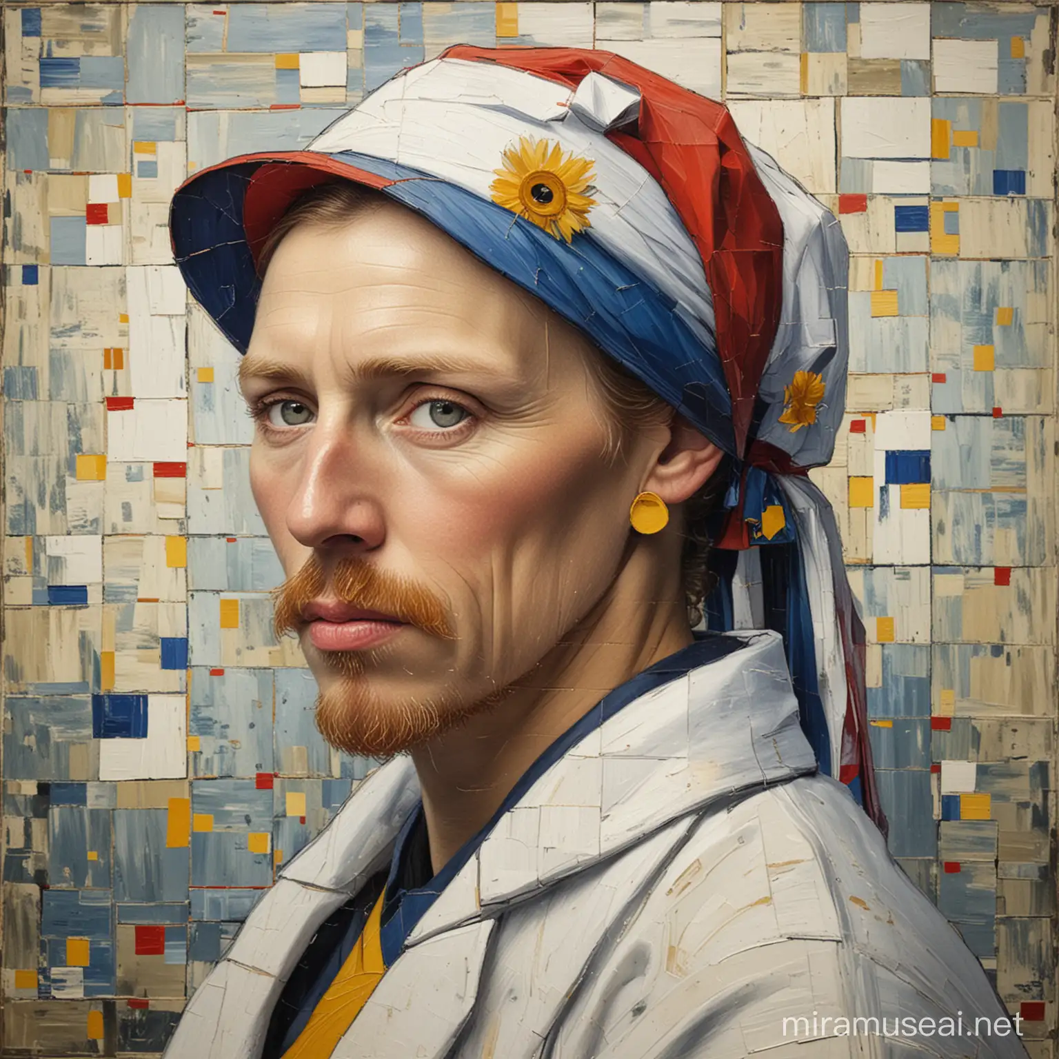 Starry Night meets Grids A Fusion of Van Gogh and Mondrian